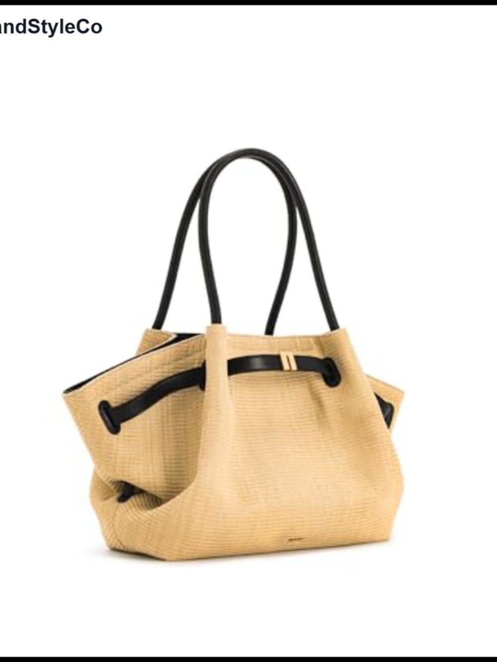 Artificial Raffia Medium Tote Bag with Gold Hardware - Picture 5 of 6